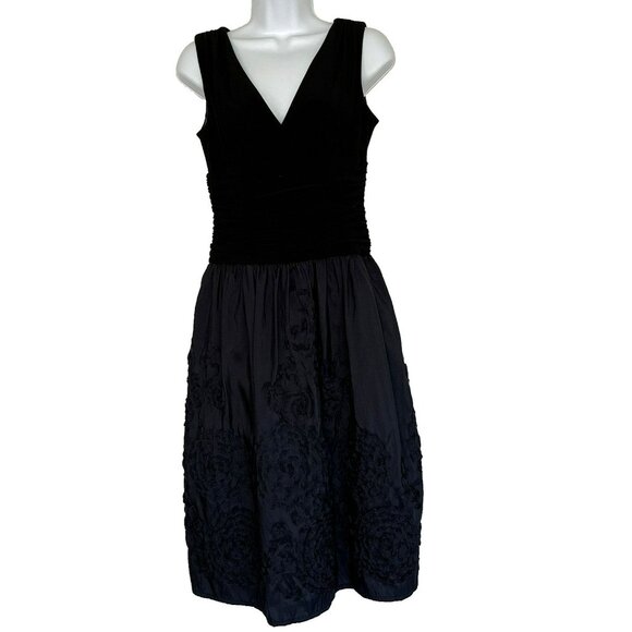 Jessica Howard Evening Midi Event Dress 6P Ruched Ribbon Rosettes Wimsigoth - Picture 1 of 11